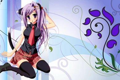 Wallpaper: Girl, Long Hair, Patterns, Blush, Cat, Anime Wallpapers