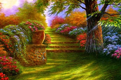 1024x768 Flower Garden, Garden, Magic Garden Road Wallpapers And ...