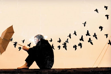 Loneliness Mood Umbrella People Birds Sad Backgrounds Wallpapers By ...