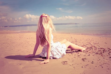 Lonely Girl Sitting On Beach Wallpapers