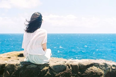 Lonely Girl Seating On Rock   New Hd WallpaperNew Hd Wallpapers