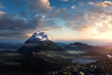 Download Wallpapers 1920x1080 Mountain, Top, Peak, Clouds, Sky ...