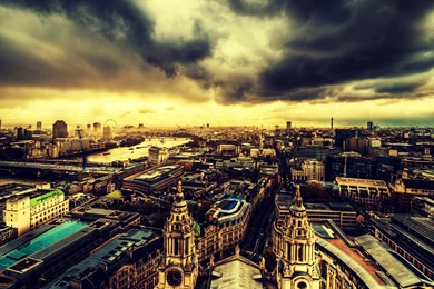 Download Wallpapers 2560x1440 London, Clouds, Buildings, Roof, Top ...