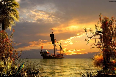 A Pirate Boat In The Lagoon HD Wallpapers