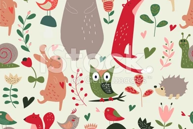 Seamless Forest Animal Backgrounds Stock Vector Art 66613587   IStock