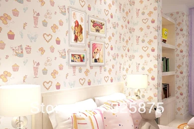 Free Ship Non Woven Children's Bedroom Wallpapers Cute Pink Baby ...