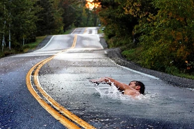 Swimming On Road Laptop Wallpapers