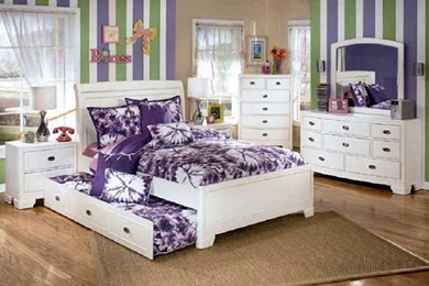 Green And Purple Themes Ikea Girls Bedroom With Vertical Wallpapers ...