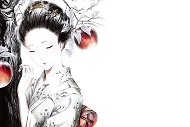 1920x1200 Geisha, Tree, Kimono, Girl, Barrettes, Apples Wallpapers ...