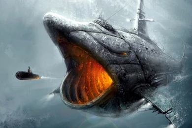 Submarine Sharks Nautilus Drawings Attack Wallpapers