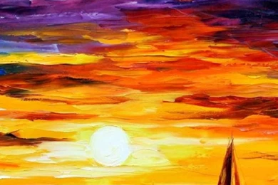 Painting Of Boats In The Sea At Sunset iPhone 5 Wallpapers / IPod ...