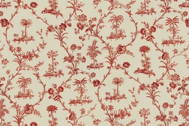 BRUNSCHWIG & FILS WEST INDIES TOILE COTTON PRINT FABRIC RED