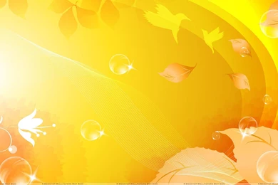 Birds And Leaves On Yellow Backgrounds Wallpapers