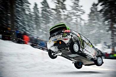 Snow Cars Ford Jumping Fiesta Rally Ken Block