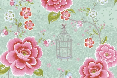 313013 Aqua Floral Birds Trail   Eijffinger Wallpapers