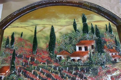 Fused Glass Wall Mural In Tuscan Theme With Poppies