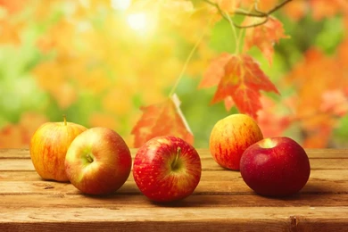Leaves, Apples, Table, Fruit, Background, Autumn, Harvest HD ...