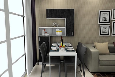 3D Dining Room With Pinstripe Wallpapers