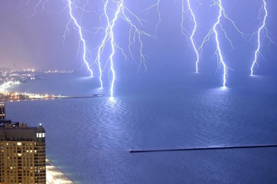 Water Nature Storm Buildings Lightning Lightning Bolts Cities Sea ...