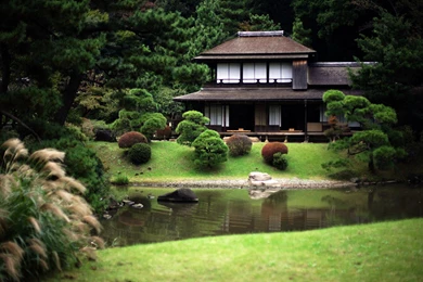 Gardens Wallpaper: Wallpapers Japan Flowers Houses Spring Pond ...