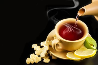 Download Wallpapers 3840x2400 Tea, Cup, Tea Leaves, Stem, Lemon ...