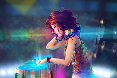 Download Wallpapers Anime Blue   Anime Girl Headphones Mixing In ...