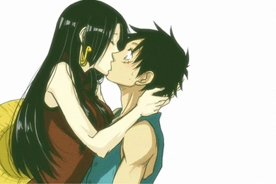 Wallpapers One Piece Anime Kissing Boa Hancock Simple Monkey D ...