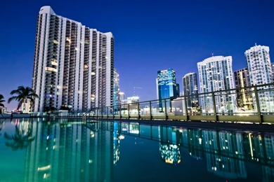 Beach Bridge Cities Florida Marina Miami Monuments Night Panorama ...