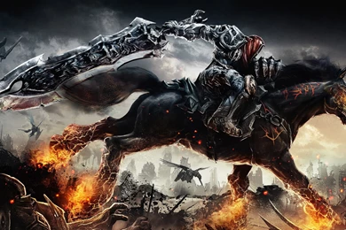 Download Wallpapers 2560x1440 Darksiders, War, Horse, Fire, City ...