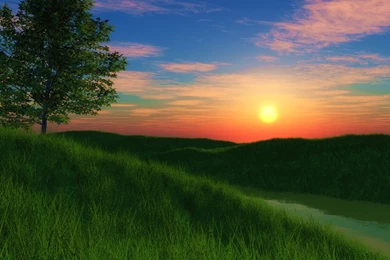 1600x1200 Grassy Hill Sunset Desktop PC And Mac Wallpapers