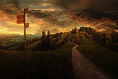 Signpost Cloud Sky Switzerland Countryside Hill Path 5K Retina ...