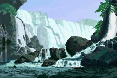 Pixel Art, Waterfall, Rocks   HD Wallpapers