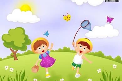 Wallpapers Fun Cartoon Kids Springtime Image 1024x768