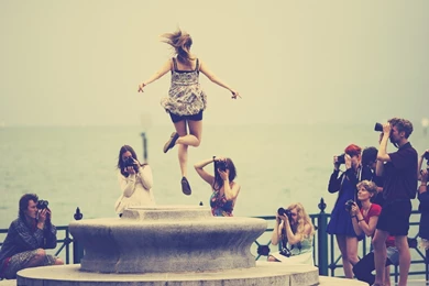 Download Wallpapers 2560x1440 Beach, Girl, Jump, Photograph ...