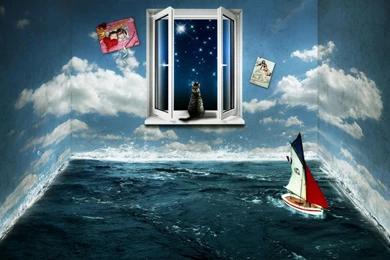 Wallpapers D Room Blue Hd Dream Abstract Animal Boat Cat Cg Clouds ...
