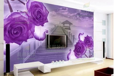 Papel De Parede Atmospheric Light Purple Roses Wooden Bridge ...