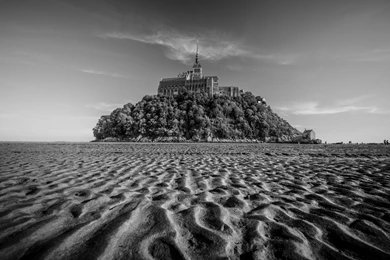 Mont Saint Michel BW Sand Buildings Black White Sky Castles ...