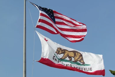 US National Flag And California State Flag, City Hall, Santa ...
