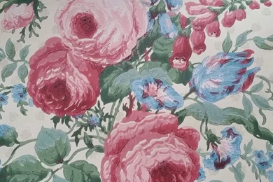 SANDERSON WALLPAPER PEMBERLEY WR8246/1 ROSE FLORAL BLUE PINK CREAM ...
