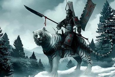 Japanese Warrior Mounted On Snow Tiger   Fantasy Monsters ...