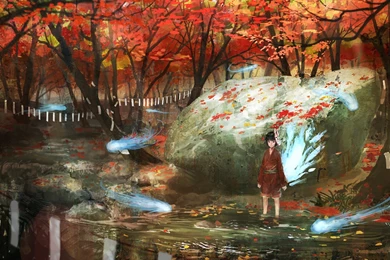 Anime Tree Autumn River Ghost Wallpapers