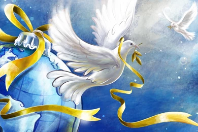 Download Wallpapers 3840x2400 Dove, Ribbon, Bird, Flying, Drawing ...