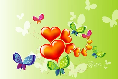 Colorful Heart And Butterfly Vector Desgins