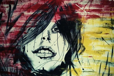 ABSTRACT GIRL FACE PAINTING COLORED WALLPAPER   (