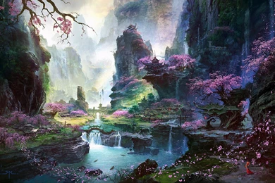Fantastic World Painting, Oriental Spring Landscapes Wallpapers ...