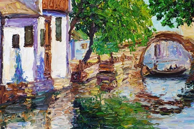 Town Creek And Bridge Watercolor Painting Wallpapers