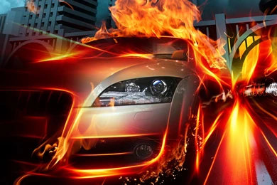 Racing Car Background, Silver Car On Fire, Amazing And Impressive ...