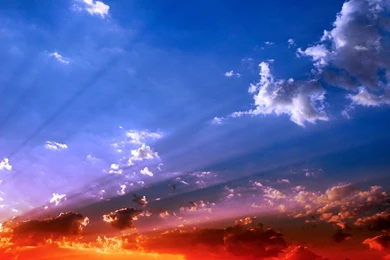 Download Wallpapers Sky, Beams, Sun, Light, Orange, Blue, Brightly ...