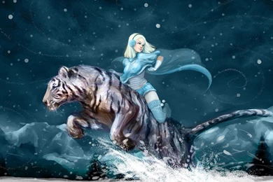 Download Tiger Snow Winter Girl Art Wallpapers Free Wallpapers ...