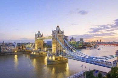 Britain, River Thames And Tower Bridge At Dusk, London, England ...